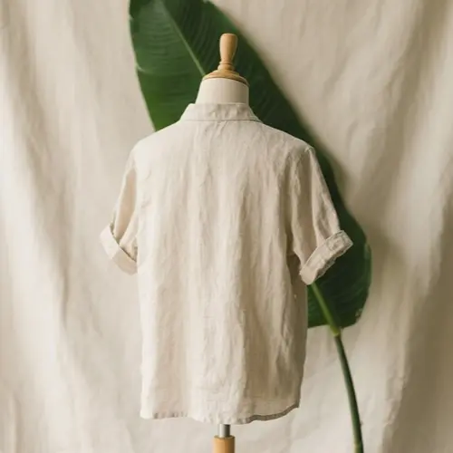 休閒短袖亞麻襯衫